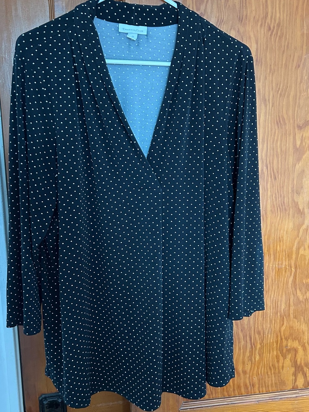 Charter Club Black blouse 2x with White Polka Dot Print